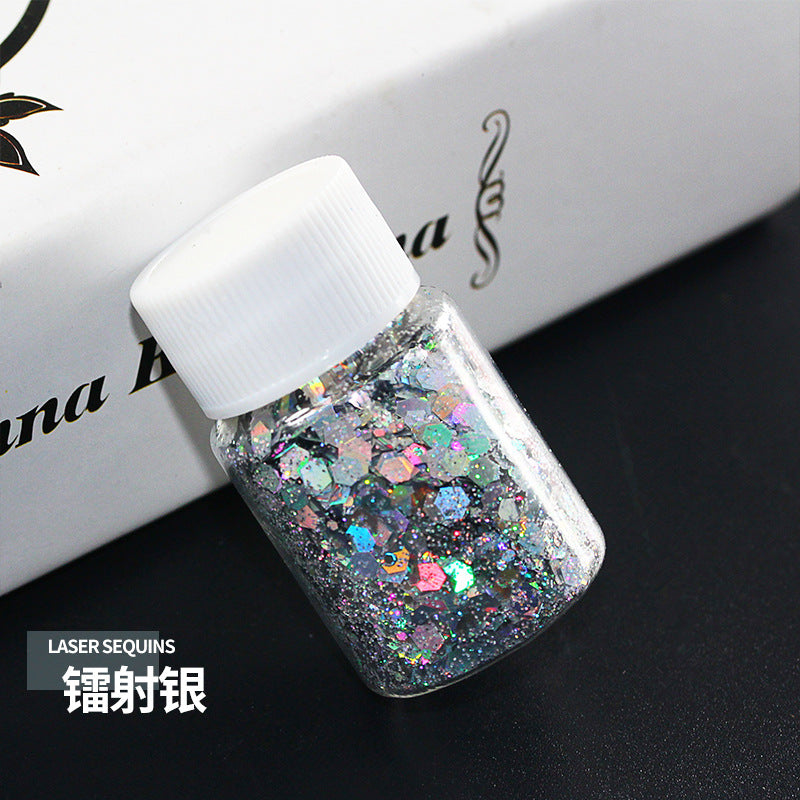 Wholesale Mixed Sequins Laser Colorful Glitter Powder Nail Art Crystal Drip Glue Flow Hemp Filler Gold Powder